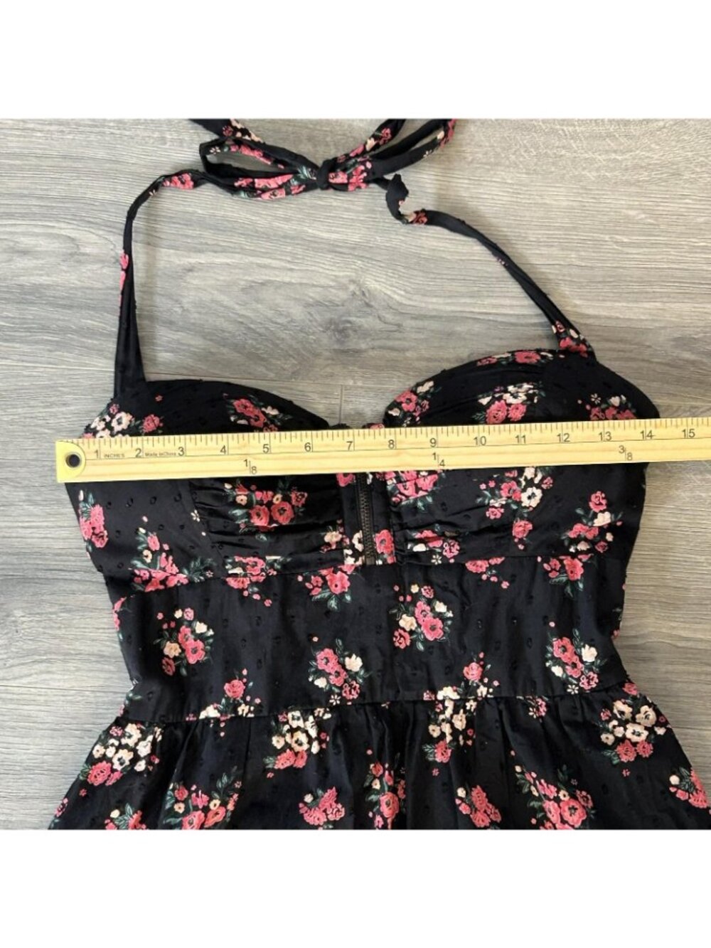 Guess Dress Womens 8 Black Floral Vintage Y2K Sweetheart Halter Sundress Ruffle - Picture 7 of 15